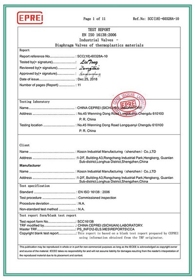 Prueba de válvula de diafragma ISO16138